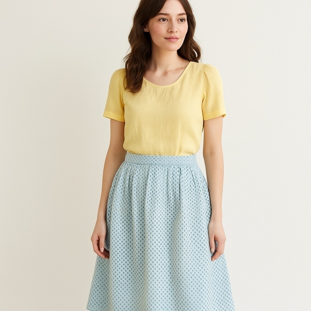 Asilio Revolve Lemonade Lake Embroidered Eyelet A-line Midi Skirt in Sea Mist